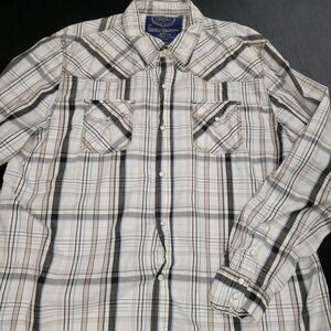 GPH Supply Co Shirt Mens XXL Plaid Western Pearl Snap Long Sleeve Brown Used